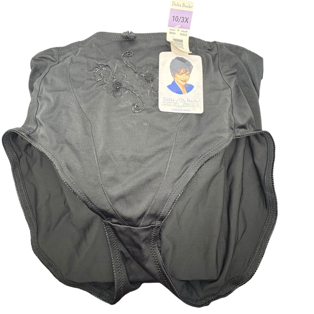 Delta Burke Black High Waist Control Brief Floral Sequin Shapewear 10/3X NOS